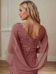 Sheath V-Neck Floor-Length Tulle Mother of the Bride Dress