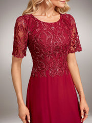 A-Line Round Neck Sequin Mother of Bride Dress With Appliques
