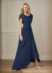 Dark Navy A-Line Side Slit Chiffon Dress Mother of the Bride Dress