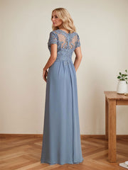 Elegant A-Line Chiffon V-neck Mother of the Brides Dresses Lace Top MOB Dresses