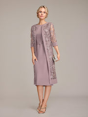 Sheath/Column Scoop Knee-Length Chiffon Mother of the Bride Dress With Pleated Sequins