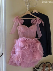 Gorgeous Pink Sweetheart Off the Shoulder Bow Tie Strapless A-line Mini Dress Homecoming Dress