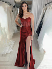 Bead Prom Dresses with Slit Sweetheart Mermaid Evening Party Dress