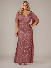 Sheath V-Neck Floor-Length Tulle Mother of the Bride Dress