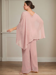 Separates Jumpsuit/Pantsuit V-Neck Floor-Length Chiffon Mother of the Bride Dress With Beading