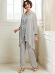 Elegant Appliques 3 Pieces Chiffon Mother of The Bride Jumpsuit with Wrap