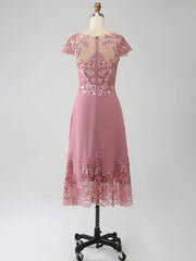 Dusty Rose A-Line Tea-Length Mother of the Bride Dress With Sequins