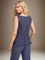 Stormy 3 Piece Long Mother of the Bride Pant Suits with Appliques