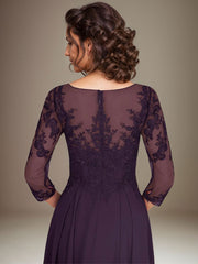 Plum A-Line Scoop Lace Chiffon Mother of the Bride Dress