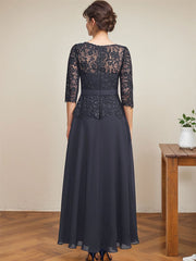A-line Scoop Illusion Ankle-Length Chiffon Lace Mother of the Bride Dress With Rhinestone Beading