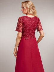 A-Line Round Neck Sequin Mother of Bride Dress With Appliques