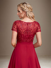 Asymmetrical Sequin Mother of Bride Dress with Appliques