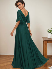 A-line V-Neck Floor-Length Chiffon Mother of the Bride Dress With Sequins Appliques Lace Pleated