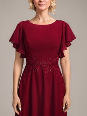 A-line Scoop Ankle-Length Lace Chiffon Mother of the Bride Dress With Sequins