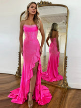 Strapless Beads Prom Dresses with Ruffle Mermaid Formal Dress