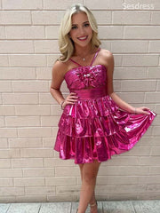 Sparkly 3D Flower Spaghetti Strap A-line Short Mini Dress Homecoming Dress