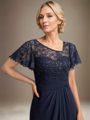 A-line Asymmetrical Illusion Floor-Length Lace Chiffon Mother of the Bride Dress With Cascading Ruffles Sequins