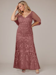 Sheath V-Neck Floor-Length Tulle Mother of the Bride Dress