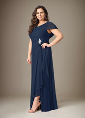 Dark Navy A-Line Side Slit Chiffon Dress Mother of the Bride Dress