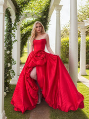 3D Flower Prom Dresses for Teens Slit Strapless Formal Party Dress