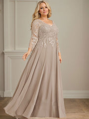 A-line V-Neck Floor-Length Lace Chiffon Mother of the Bride Dress With Sequins