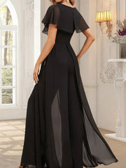Jumpsuit/Pantsuit V-Neck Floor-Length Chiffon Evening Dress