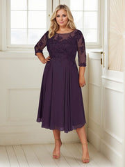 Plum A-Line Scoop Lace Chiffon Mother of the Bride Dress