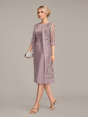 Sheath/Column Scoop Knee-Length Chiffon Mother of the Bride Dress With Pleated Sequins