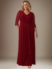 A-Line V-Neck Floor-Length Chiffon Mother of the Bride Dress
