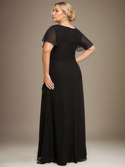 A-line Scoop Ankle-Length Chiffon Mother of the Bride Dress With Beading Pleated