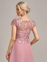 Dusty Rose A-Line Tea-Length Mother of the Bride Dress With Sequins