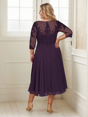 Plum A-Line Scoop Lace Chiffon Mother of the Bride Dress