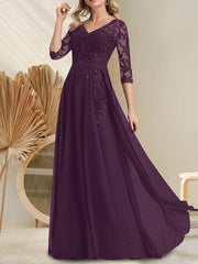 A-line V-Neck Floor-Length Lace Chiffon Mother of the Bride Dress With Sequins