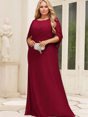 Trumpet/Mermaid Boat Neck Floor-Length Chiffon Mother of the Bride Dress With Pleated