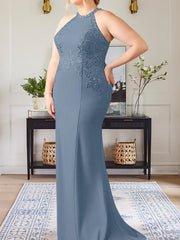 Dusty Blue Sheath Halter Long Mother of Bride Dress With Appliques