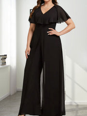 Jumpsuit/Pantsuit V-Neck Floor-Length Chiffon Evening Dress