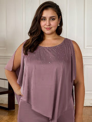 Sheath Scoop Floor-Length Beaded Mother of the Bride Dress