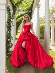 3D Flower Prom Dresses for Teens Slit Strapless Formal Party Dress