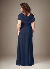 Dark Navy A-Line Side Slit Chiffon Dress Mother of the Bride Dress