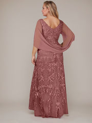 Sheath V-Neck Floor-Length Tulle Mother of the Bride Dress