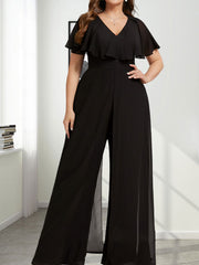Jumpsuit/Pantsuit V-Neck Floor-Length Chiffon Evening Dress