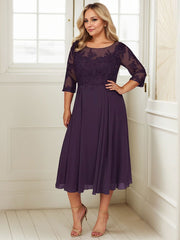 Plum A-Line Scoop Lace Chiffon Mother of the Bride Dress
