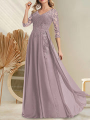A-line V-Neck Floor-Length Lace Chiffon Mother of the Bride Dress With Sequins