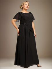 A-line Scoop Ankle-Length Chiffon Mother of the Bride Dress With Beading Pleated