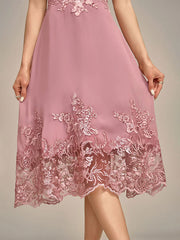 Dusty Rose A-Line Tea-Length Mother of the Bride Dress With Sequins