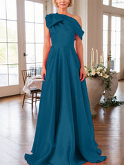 A-Line One-Shoulder Sleeveless Satin Mother Of The Bride Dresses With Bow