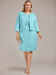 Sheath/Column Scoop Knee-Length Chiffon Lace Mother of the Bride Dress With Beading