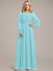 A-line Scoop Illusion Floor-Length Lace Chiffon Mother of the Bride Dress