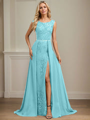 Sheath/Column Scoop Illusion Floor-Length Detachable Chiffon Lace Mother of the Bride Dress With Sequins Beading