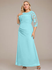 A-line Scoop Floor-Length Chiffon Lace Mother of the Bride Dress With Sequins Beading Pleated